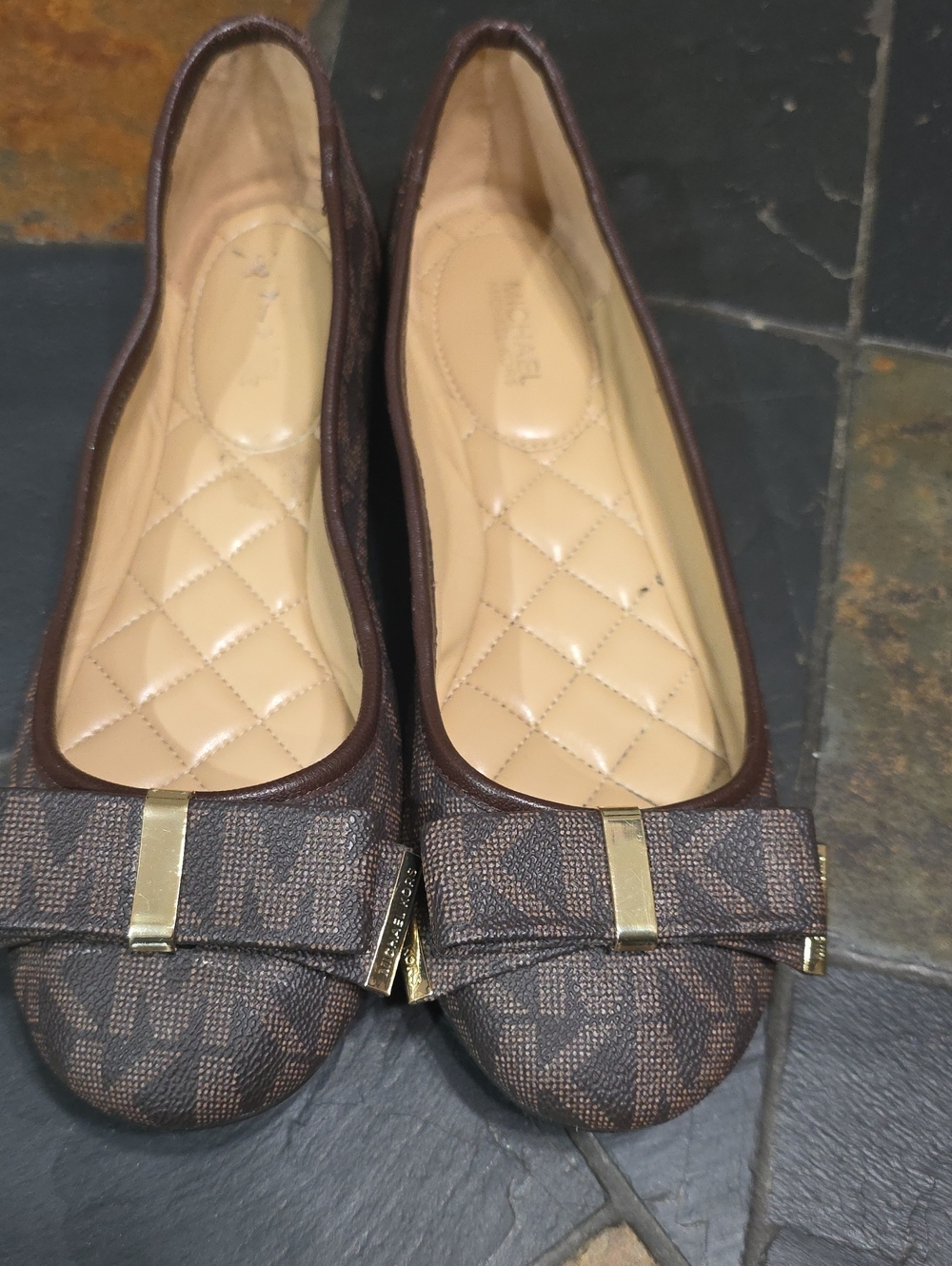 Michael Kors Brown Logo Bow Ballet Flats with Gold Accent